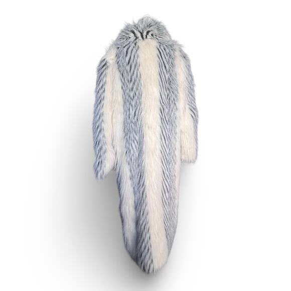 Vintage Donnybrook Faux Fur Long Coat White Gray Striped Plush Elegant Evening - Picture 7 of 12